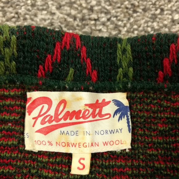 Vintage Ski Sweater Palmett Norwegian Wool Geometric Unisex Small 1960s 70s - Picture 3 of 8